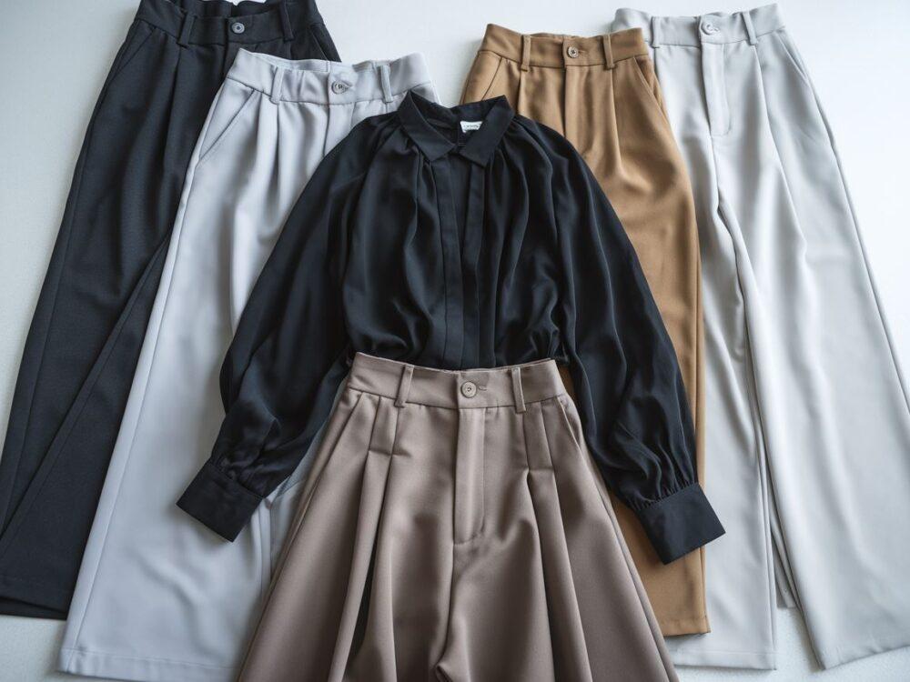 czarna bluzka i beżowe spodnie