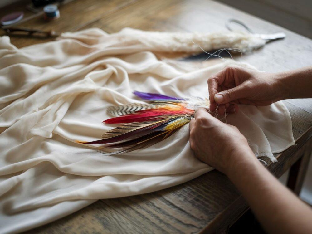 detale sukienki z piórami