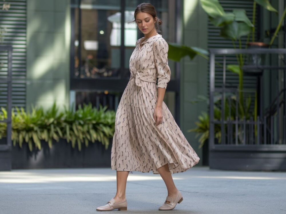 letnia sukienka i mokasyny