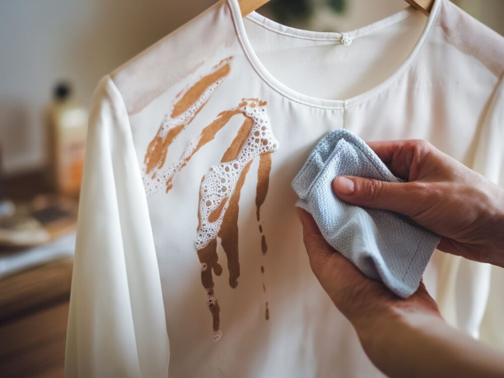 plama z makijażu na białej koszuli