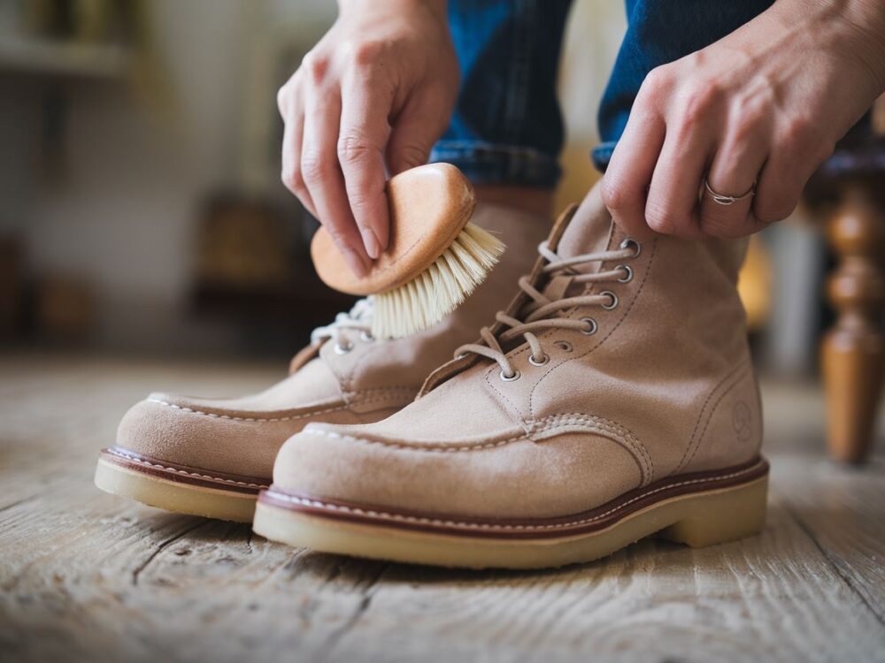 zamszowe kozaki na stole