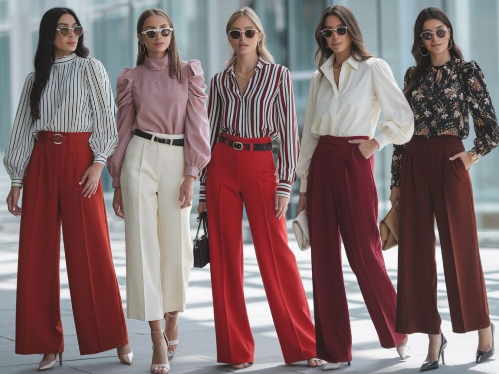elegancka bluzka i czerwone spodnie