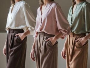 elegancka kobieta w brązowych spodniach