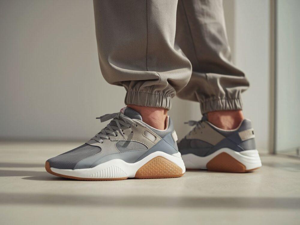 elegancki dres i skórzane sneakersy