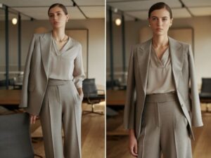 kobieta w garniturze i bluzce