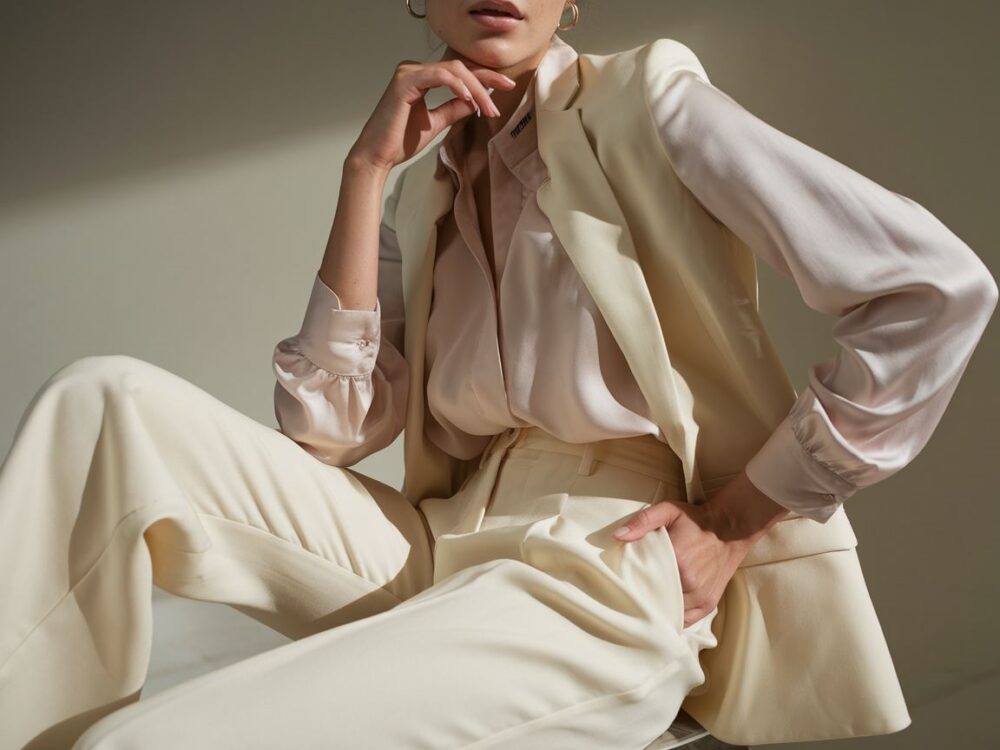 stylizacja z jasnymi spodniami